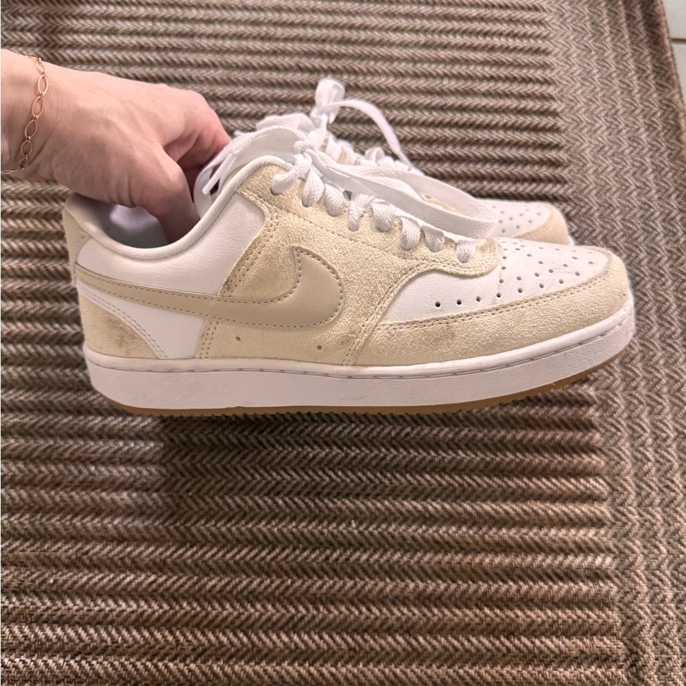 Nike Low-Top Sneakers in Cream & White Suede